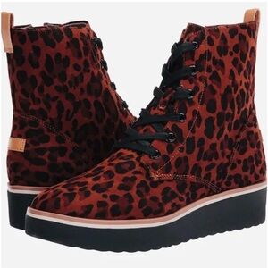 Dr. Scholl’s Animal Print Platform Lace Up Mid Calf Booties - size 9